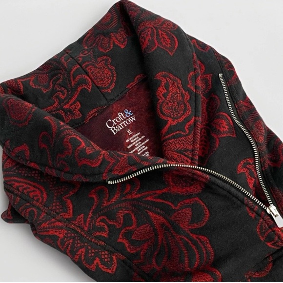 Croft And Barrow Women’s 1/4 Zip Pullover Sweater Red  Black Paisley Size XL - Picture 4 of 7